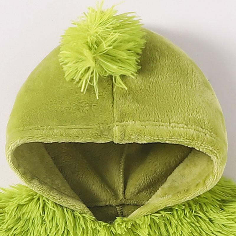 Infant Baby Boy Girl Christmas Outfit Hooded Zipper Jumpsuit Romper Furry Green Monster Xmas Clothes