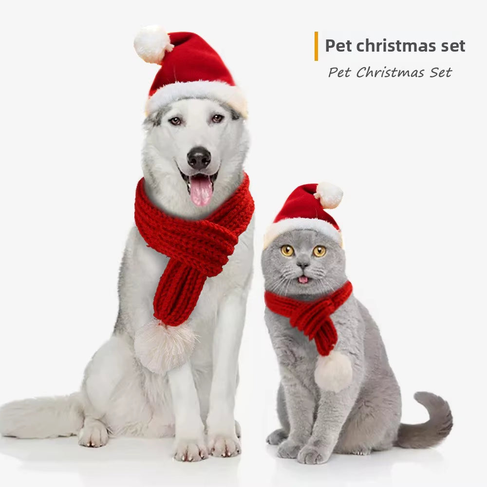 Pet Christmas Hat Scarf Set Manufacturer Creative Christmas Transformation Funny Cat Dog Clothes
