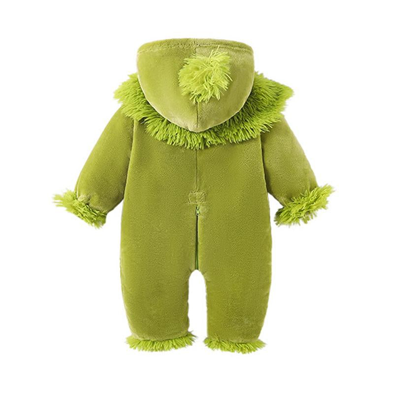 Infant Baby Boy Girl Christmas Outfit Hooded Zipper Jumpsuit Romper Furry Green Monster Xmas Clothes