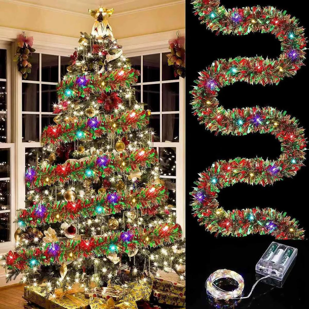 Metallic Christmas Tinsel Garland with LED Lights