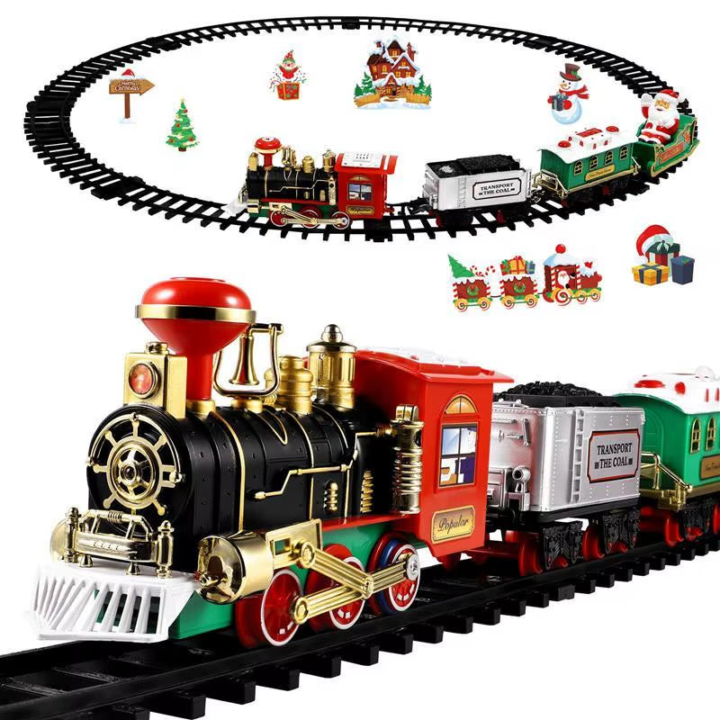 Christmas Train Set Electric Train Toy with Sound Light Railway Tracks for Kids Gift Christmas Tree Decorations Steam Train Toy