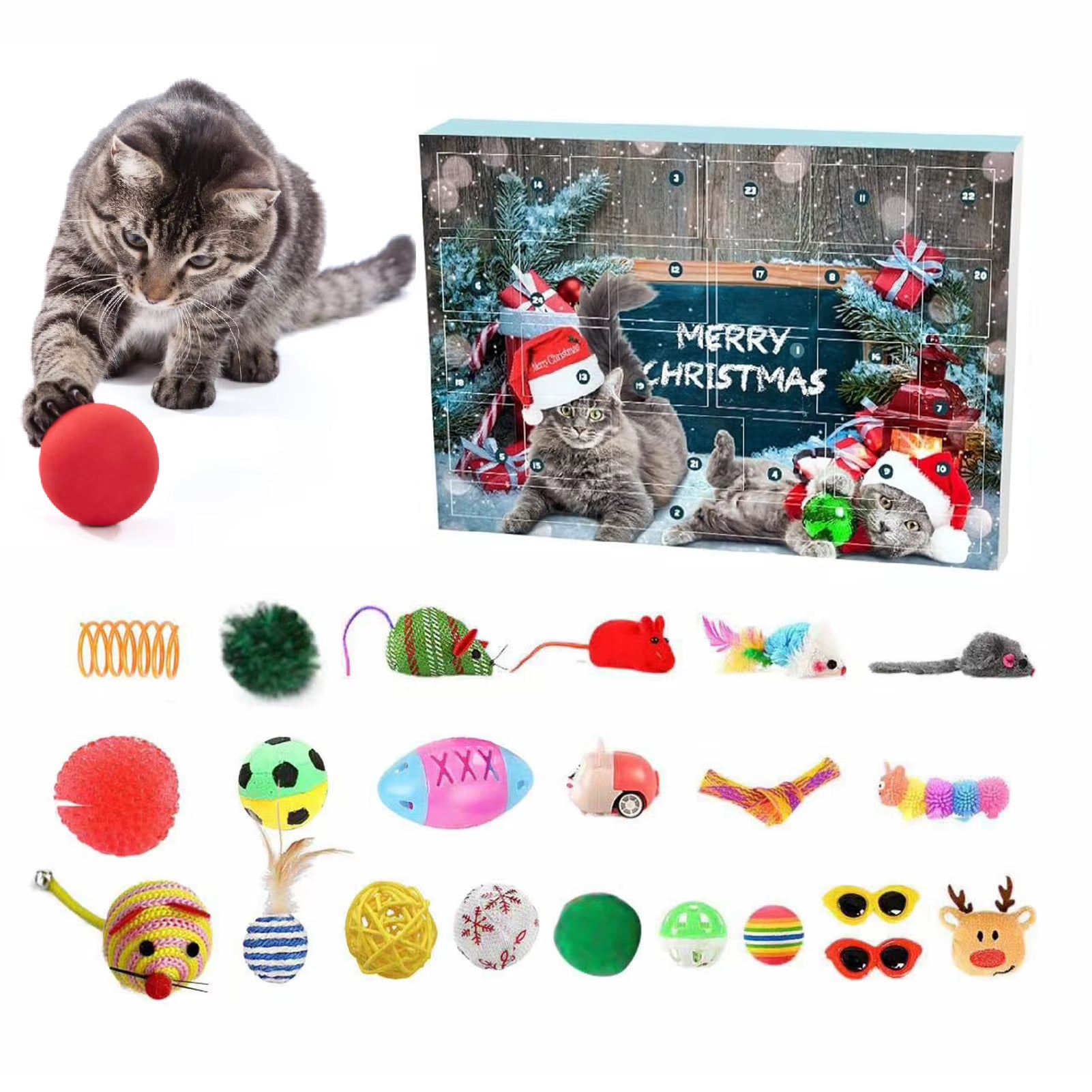 2025 Christmas Advent Calendar 24 Grids Xmas Countdown Calendar Cat Toy Holiday Blind Box Creative Christmas Gifts for Pets