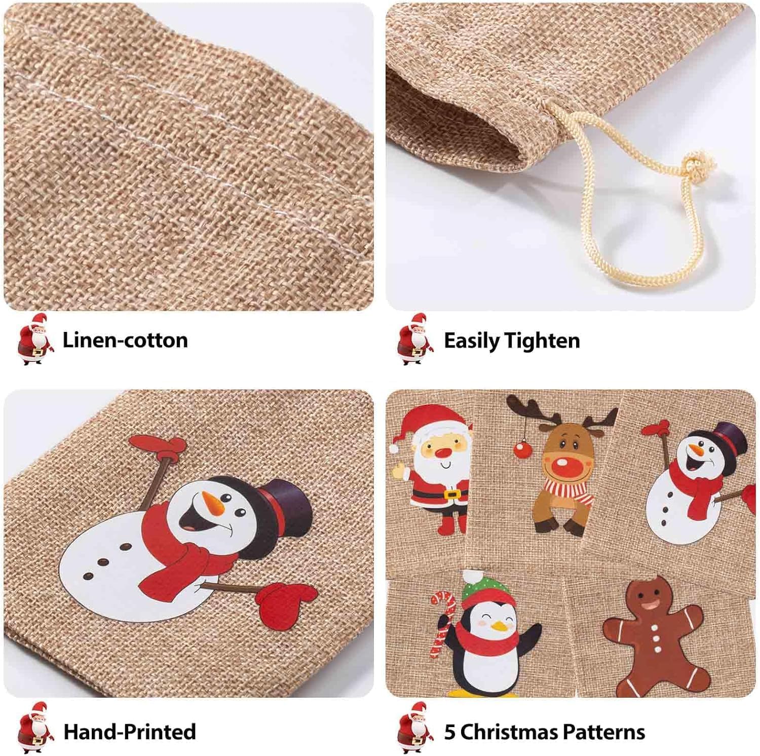 25-Pack Christmas Burlap Drawstring Bags with Tags