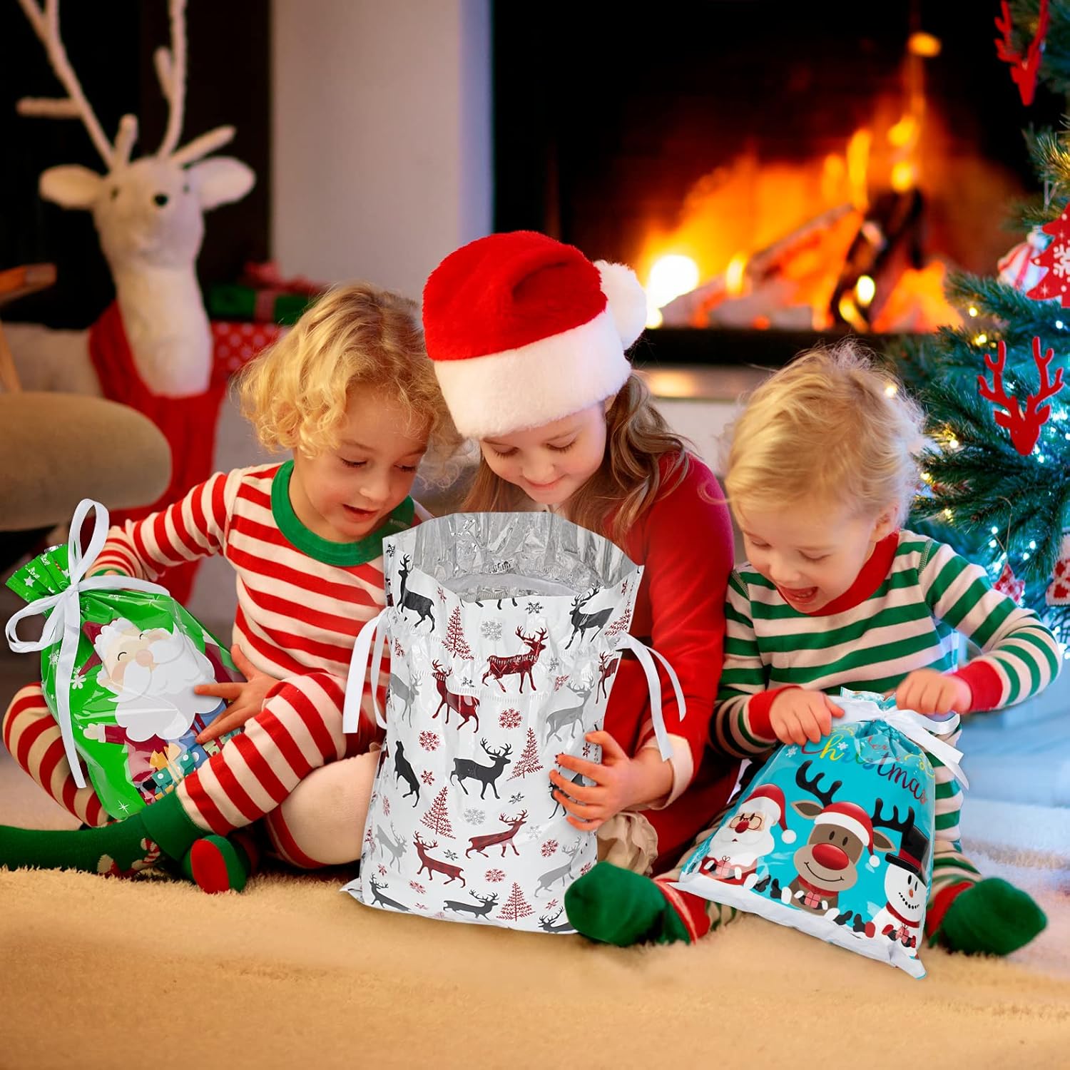 30-Pack Christmas Drawstring Gift Bags