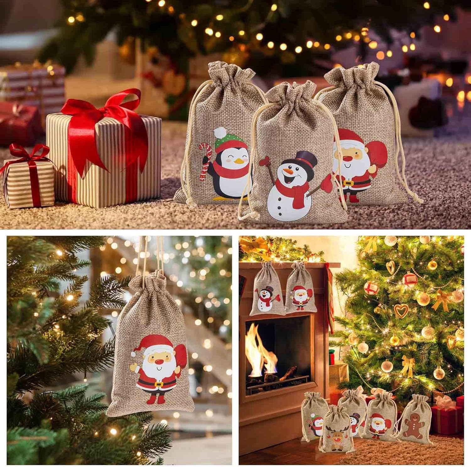 25-Pack Christmas Burlap Drawstring Bags with Tags
