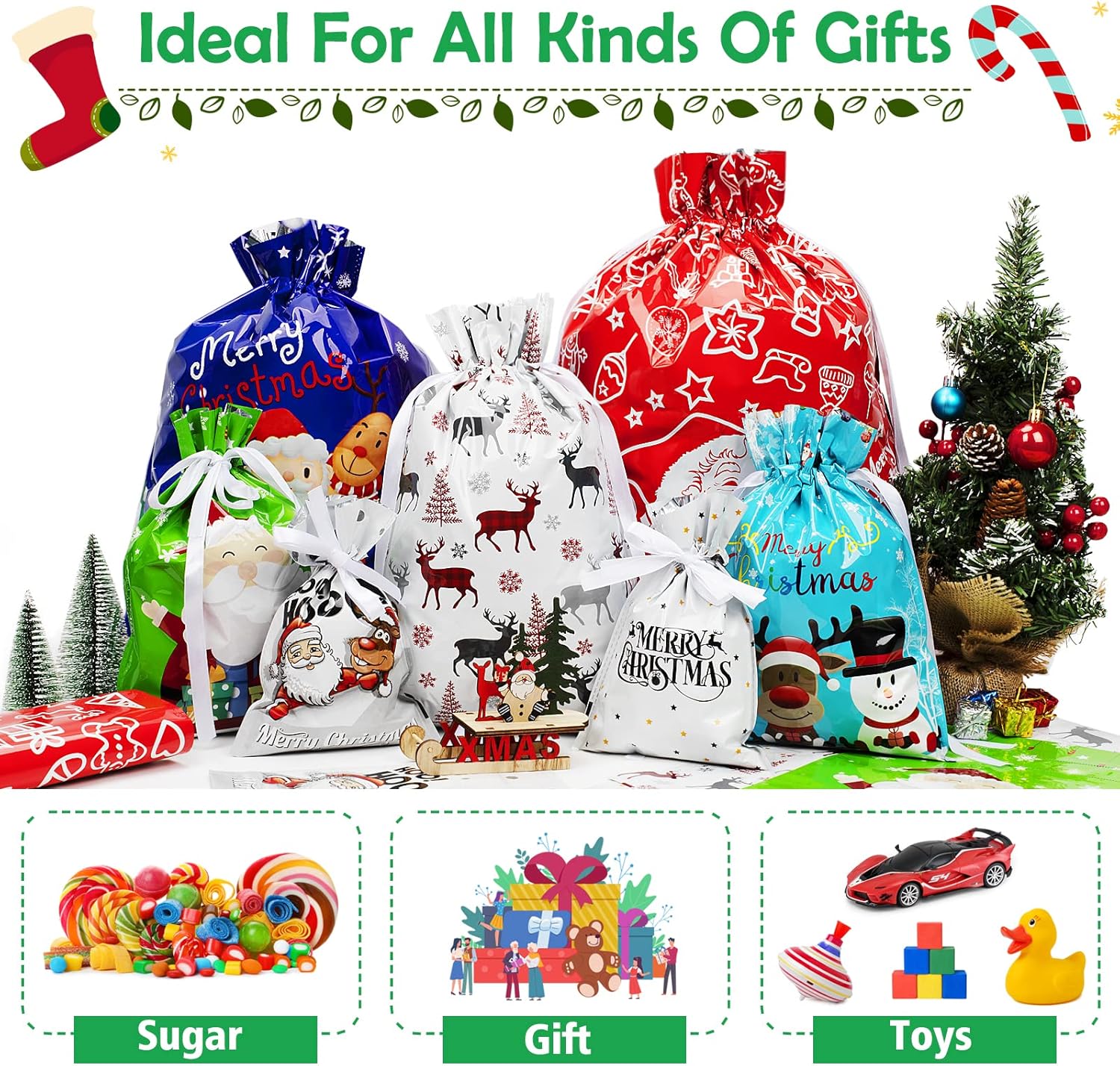 30-Pack Christmas Drawstring Gift Bags