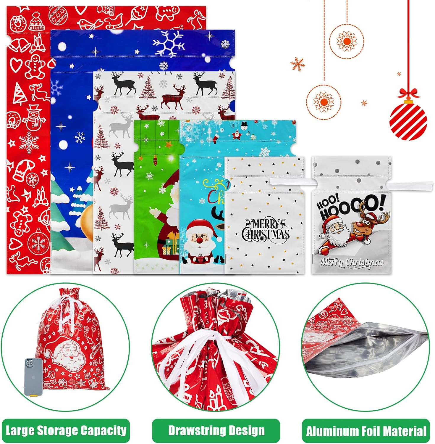 30-Pack Christmas Drawstring Gift Bags