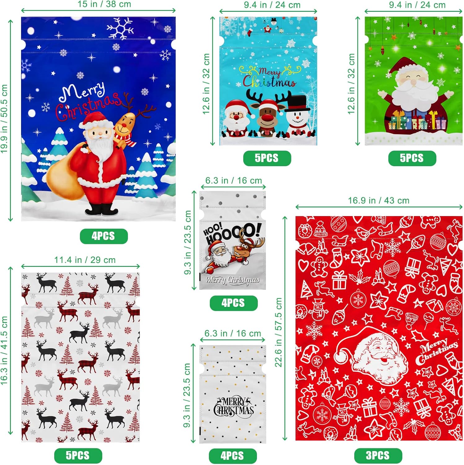 30-Pack Christmas Drawstring Gift Bags