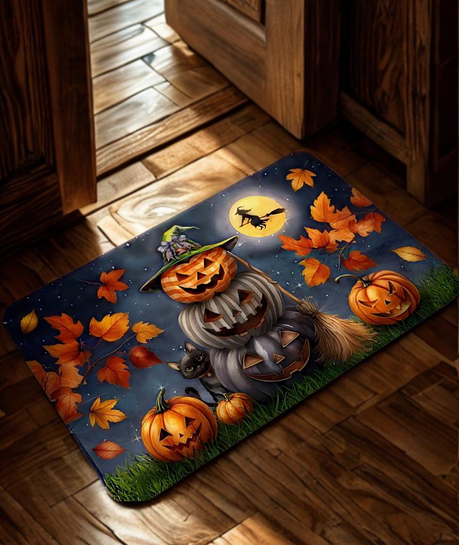 Halloween Pumpkin & Leaf Doormat