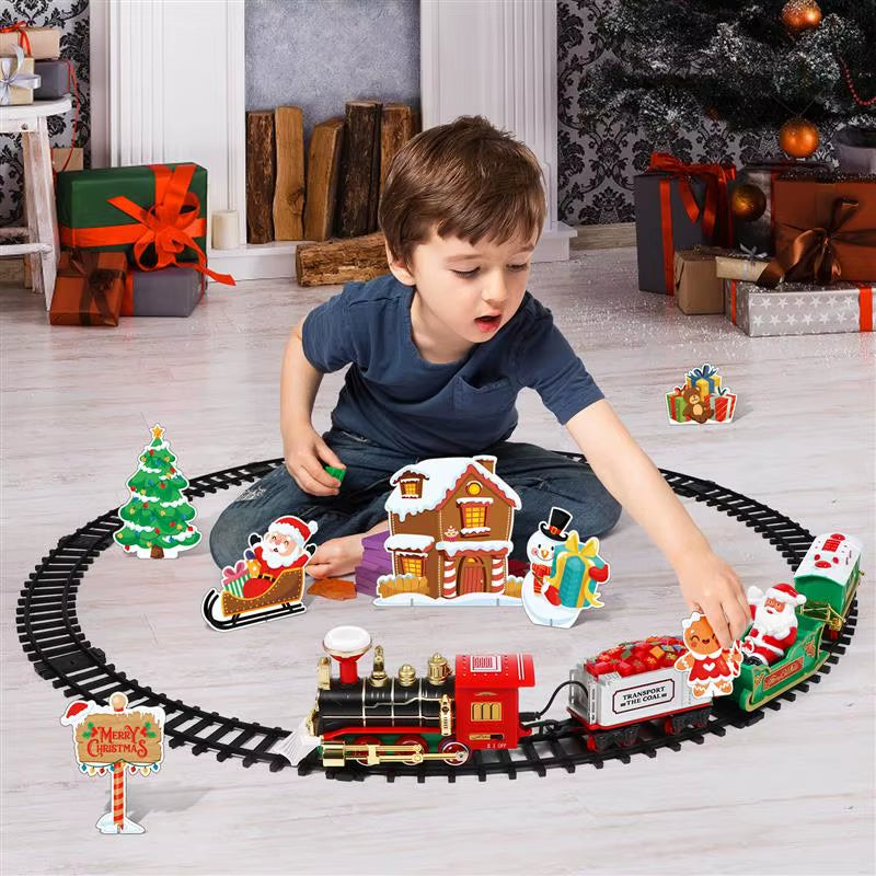 Christmas Train Set Electric Train Toy with Sound Light Railway Tracks for Kids Gift Christmas Tree Decorations Steam Train Toy