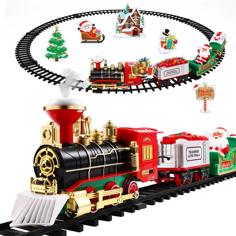 Christmas Train Set Electric Train Toy with Sound Light Railway Tracks for Kids Gift Christmas Tree Decorations Steam Train Toy