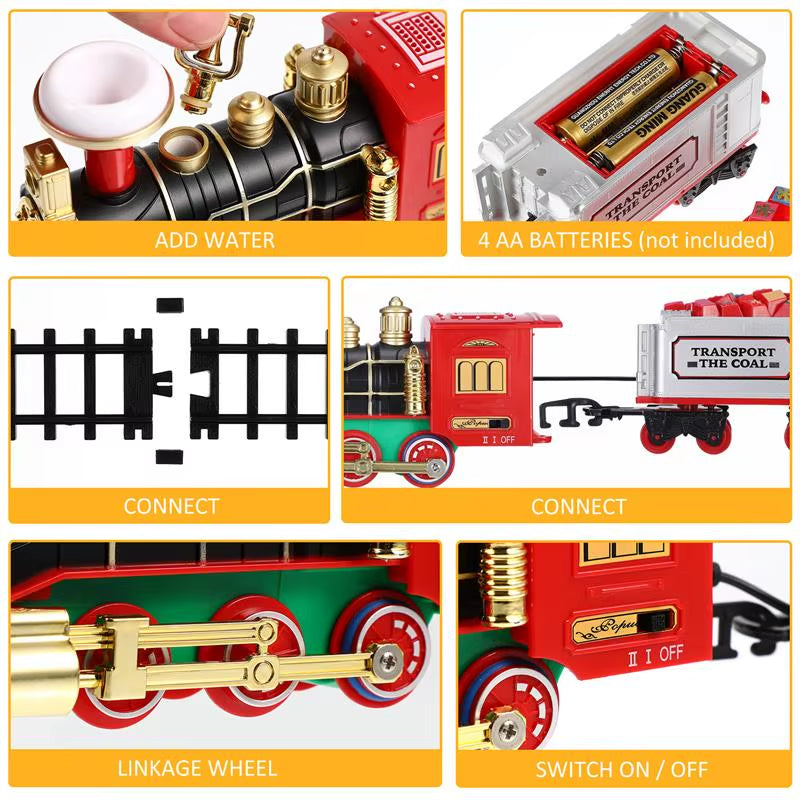 Christmas Train Set Electric Train Toy with Sound Light Railway Tracks for Kids Gift Christmas Tree Decorations Steam Train Toy